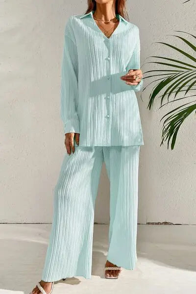 'Ember' Button Down Top and Pants Set - Celes Fashion